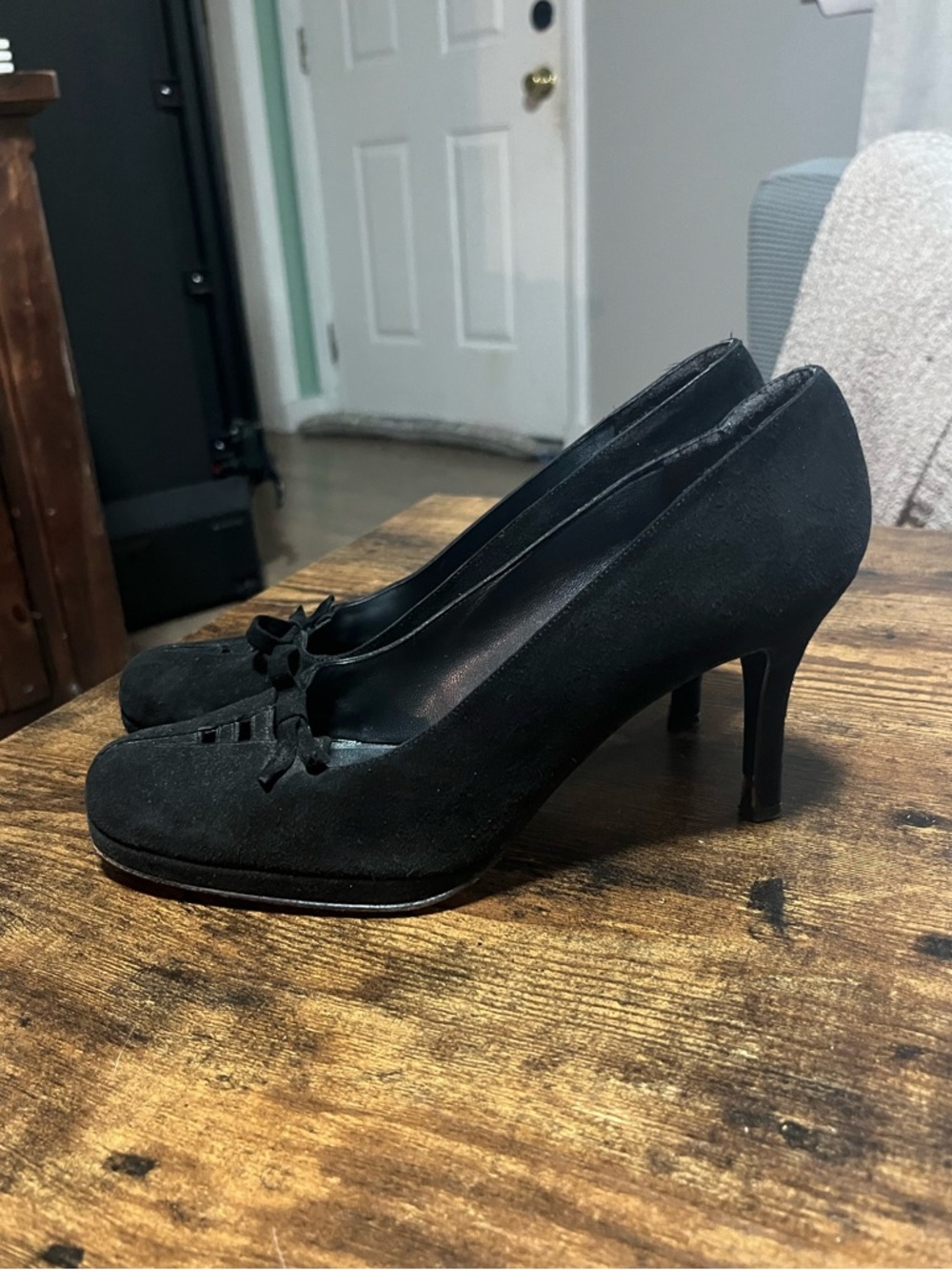 Stuart Weitzman Black Suede Bow Heel Pumps Size 7.5
